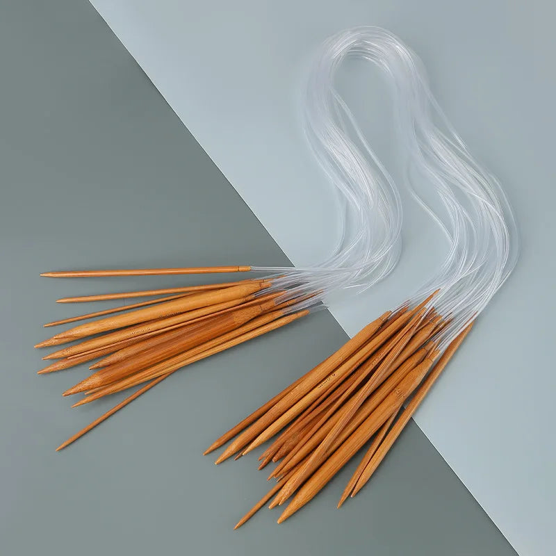 Carbonized Bamboo+PE DIY Sweater Hand Sewing Tool 80cm Long 18-Piece Cyclic Knitting Needles