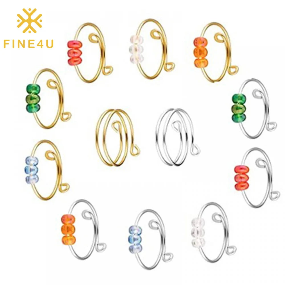Fashion Anti Stress Jewelry Open Adjustable Rotating Beads Fidget Spinning Anxiety Relief Ring