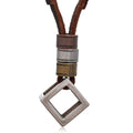 Alloy Leather Cord Chain Trendy Hollow Square Pendant Necklace Mens Charm Size Adjustable