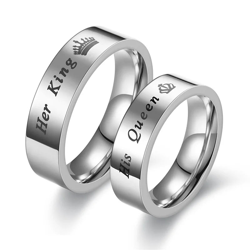 European American 6mm Silver Stainless Steel Couple Ring Hot Selling New Design Fashion King Queen Jewelry Classic Style