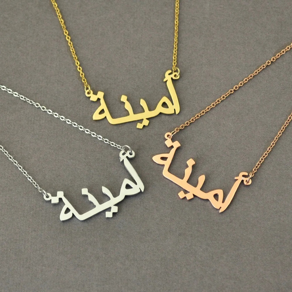 Wholesale Luxury Stainless Steel Arabic Name Pendant Gold Link Chain Personalized Necklaces for Women's Engagement Islamic Gifts