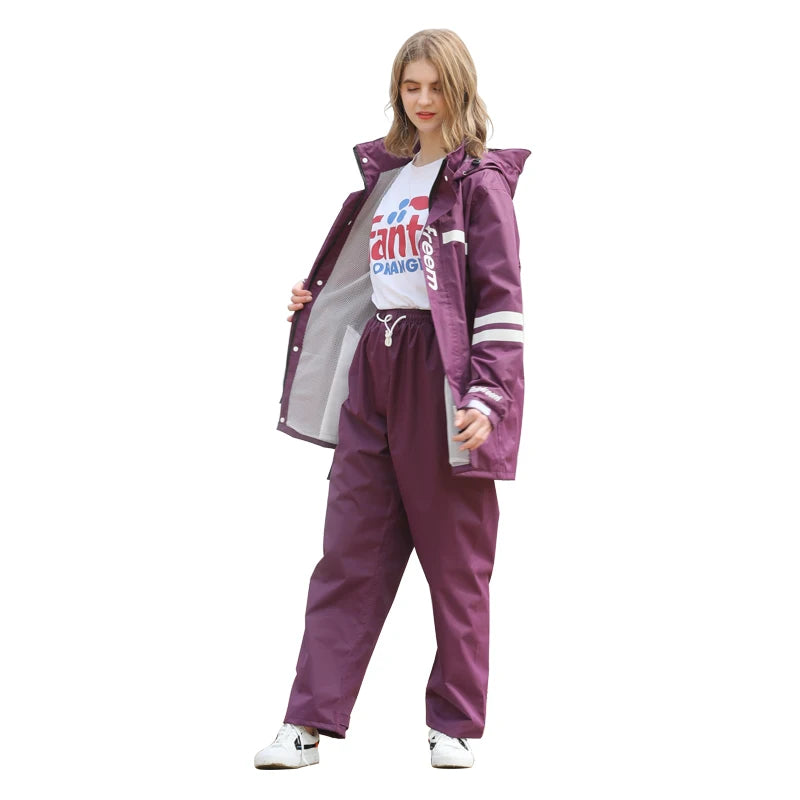 Best Selling 3M High Reflective Raincoats Set Adult Hooded Fashion Raincoat Unisex Reusable Motorcycle Raincoat