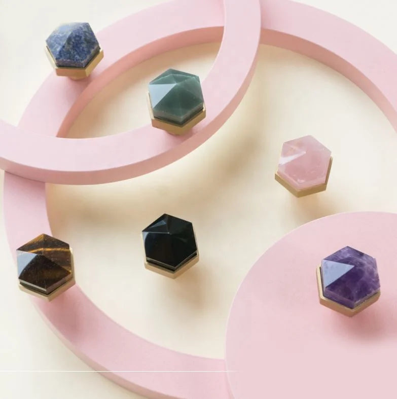 Hot Sale Hexangular Quartz Furniture Drawer Pull Natural Crystal Handle Cabinet Knobs