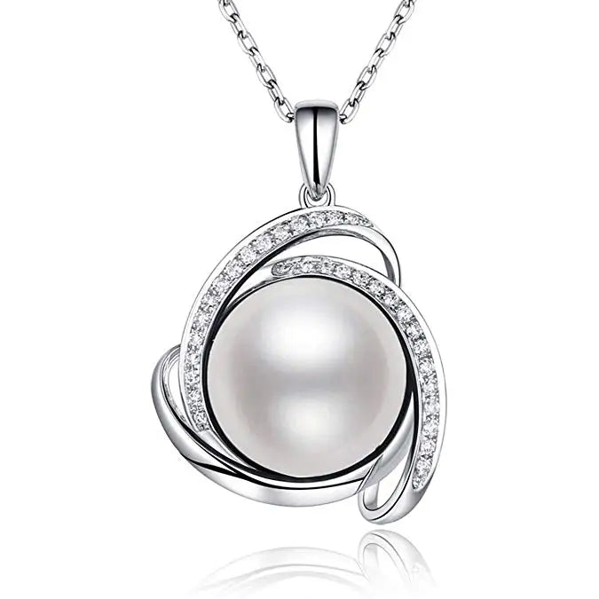 CAOSHI Classic Triangle Inlaid Round Imitation Pearl Pendant Women Necklace for Engagement Wedding Pearl Elegant Woman Necklace