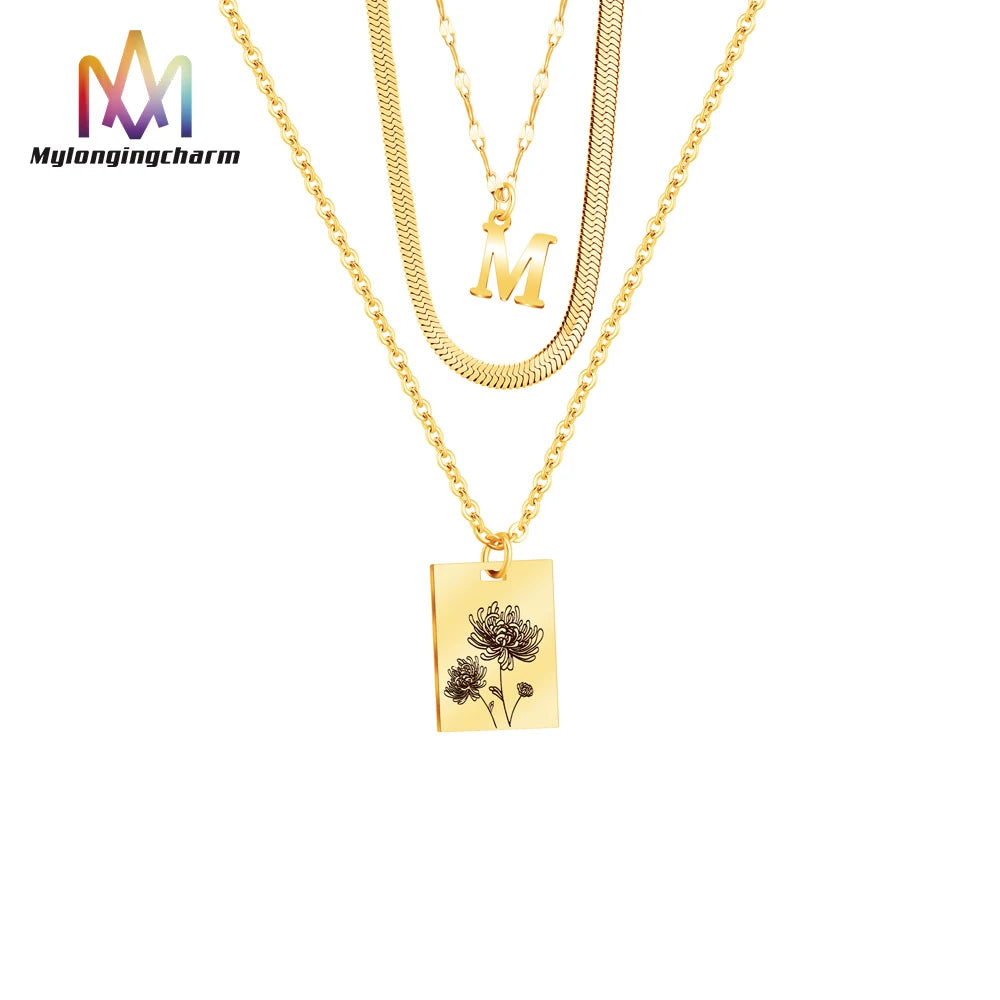 Wholesale Custom Initial Letter 3 Layer Necklaces for Women Stainless Steel Non-Tarnish Fashion Jewelry Gold Plating Trendy