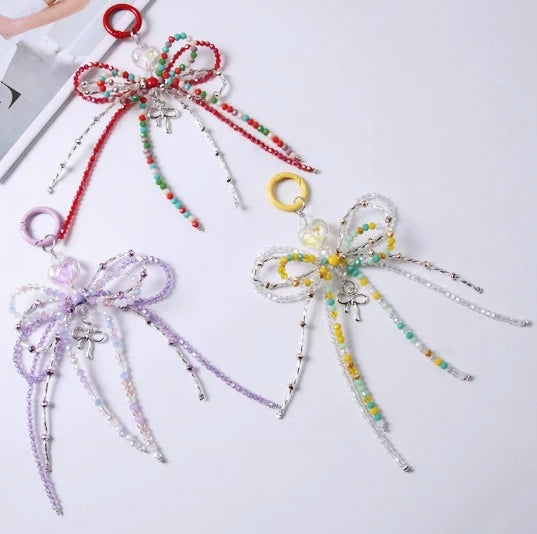 New Creative Crystal Alloy Bow Bag Pendant Fashion Everything Mobile Phone Chain Pure Hand-beaded Keychain