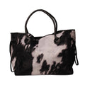 Soft Black Cow Tote Bag Cowgirl Flannel Women Shoulder Bag Large Capacity Endless Handbag with PU Handles DOM1431
