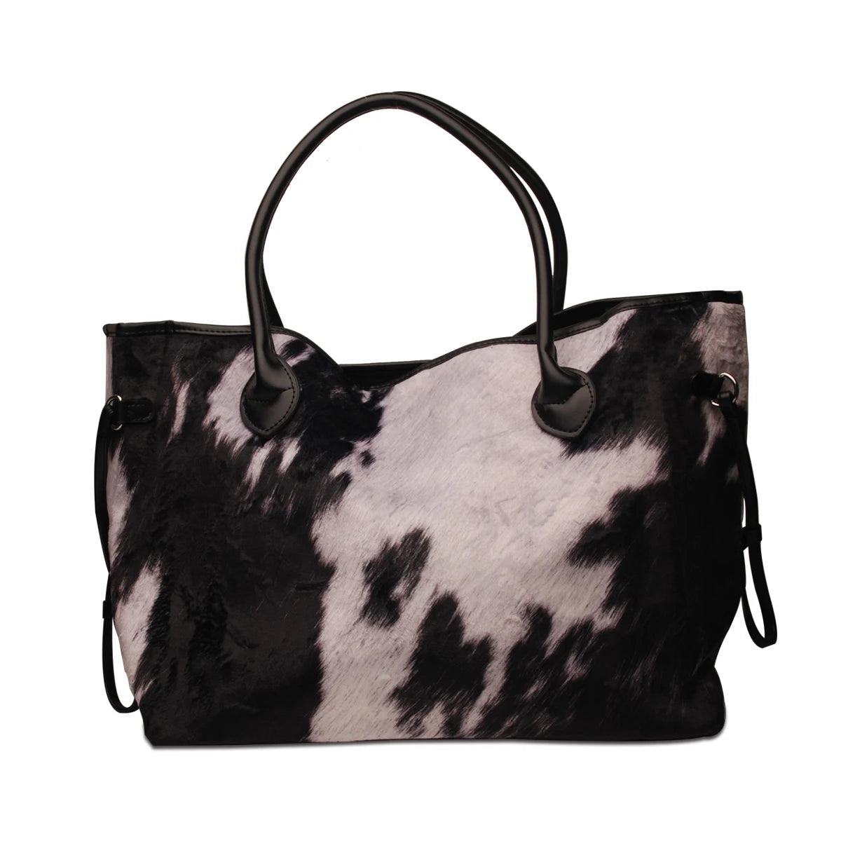 Soft Black Cow Tote Bag Cowgirl Flannel Women Shoulder Bag Large Capacity Endless Handbag with PU Handles DOM1431