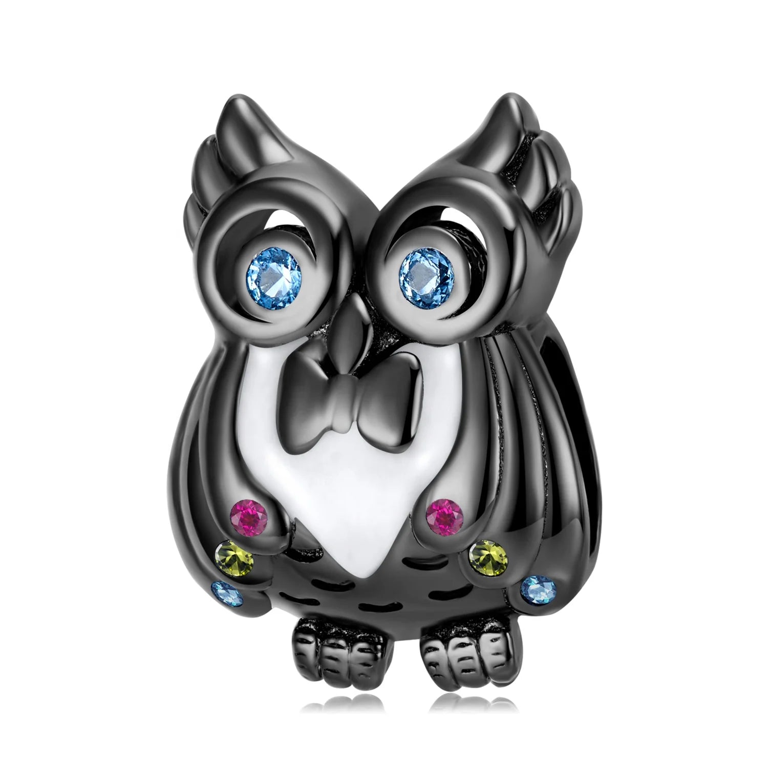 Gentleman Owl Charm Authentic 925 Sterling Silver CZ Beads for Women Jewelry Charm Bracelet Wholesale Black Gold Plated Bead