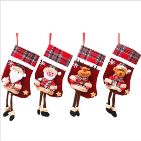 22*15 cm 3D Cartoon Santa Claus Elk Linen Home Decorative Hanging Ornament Gift Bag Knit Dog Christmas Tree Stockings Socks