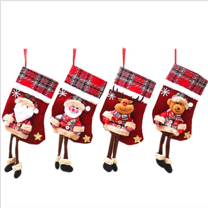 22*15 cm 3D Cartoon Santa Claus Elk Linen Home Decorative Hanging Ornament Gift Bag Knit Dog Christmas Tree Stockings Socks