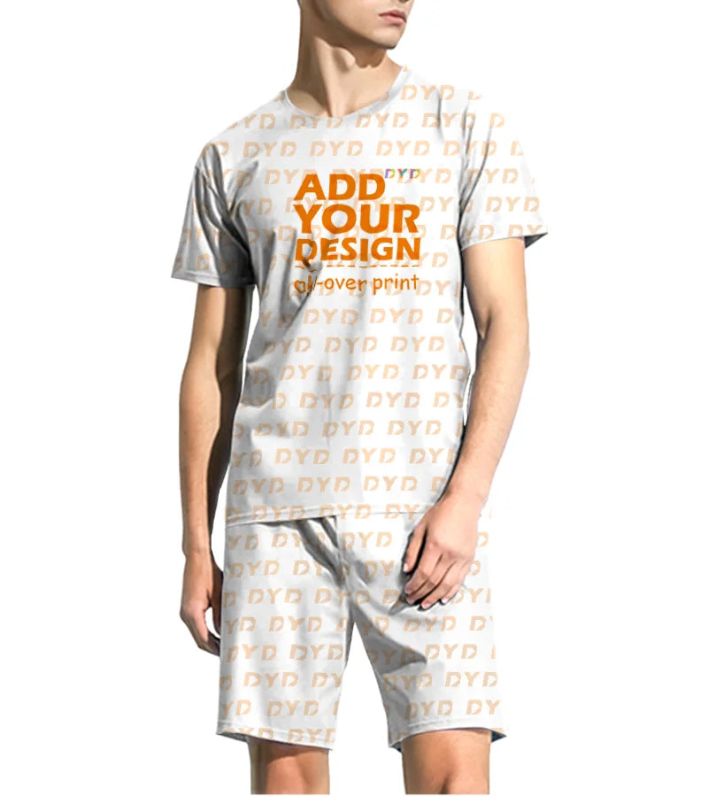 Print on Demand Summer Round Neck Short Sleeved 2 Piece Pajamas Set Fourth of July Casual 2XL Loungewear Men's Sleepwear