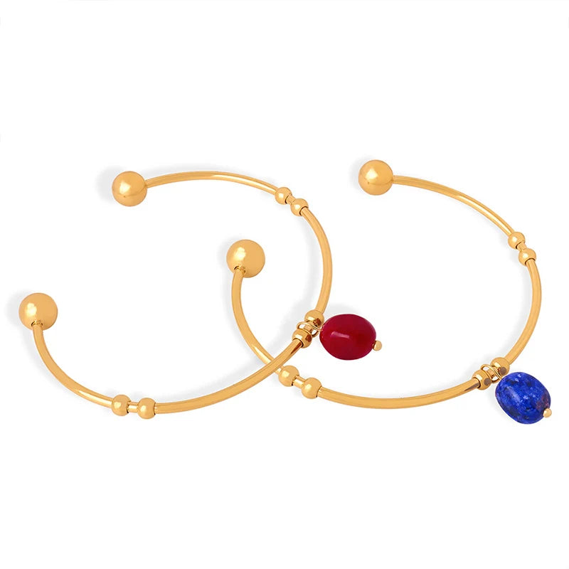 Wholesale Custom Fashion Trendy Agate Stainless Steel Gold Plated Bangle Bracelet for Woman