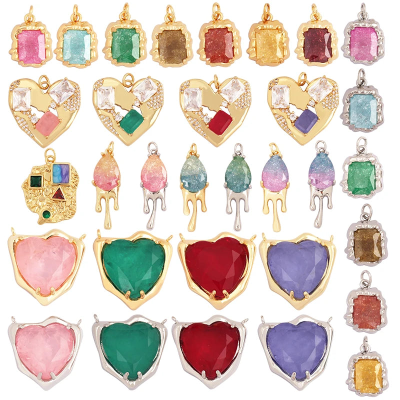 New Style Geometry Heart Shape Mixture Charm Jewelry FindingsFashion 18k Gold Inlaid Rainbow Zircon Necklace Pendant Supply L31