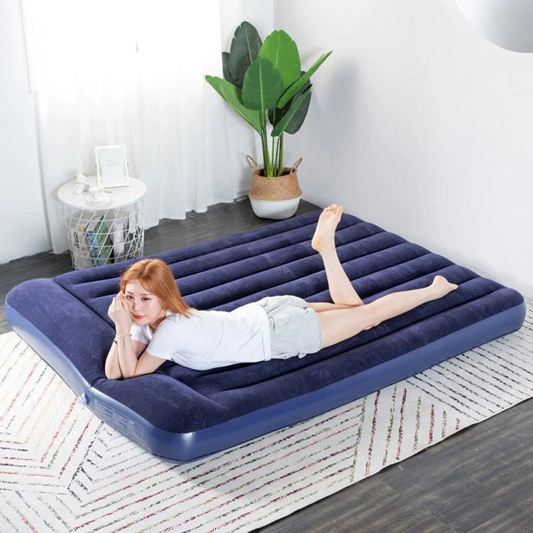 Factory Wholesale Indoor Outdoor Travel Floding Flocked Mattress Mountain Camping Supplies Thickened Inflatable Air Mattress Bed