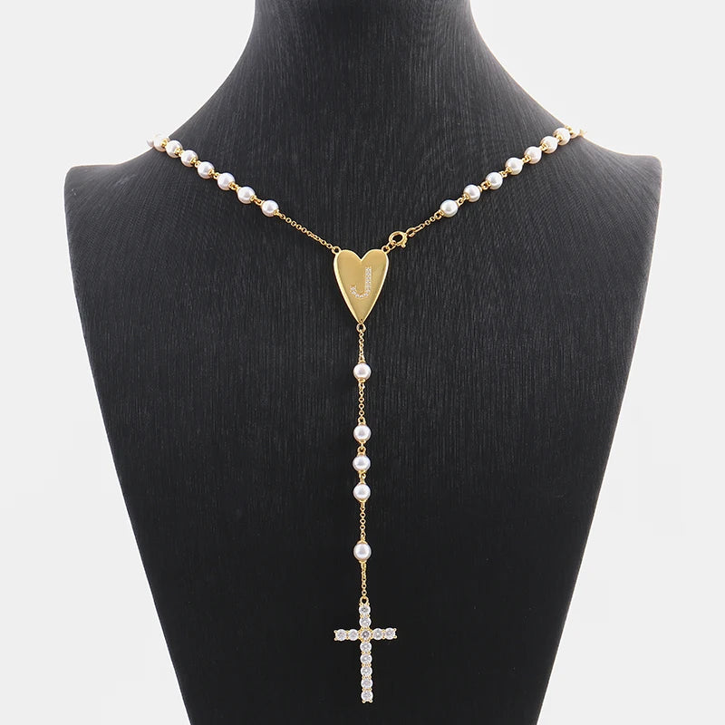 GOOD Quality Cross Diamond Letter Heart Shaped Freshwater Pearl Pendant Necklace Charm 18K Gold Plated Women Necklace