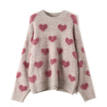 Factory Wholesale Korean Style Jacquard love Heart Pattern Loose Sweater Pullover Female