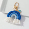 Boho Tassels Keychain Rainbow Handmade Key Chains Girls Phone Charm Bag Pendant Tassel Key Ring Weaving Rainbow Keychain