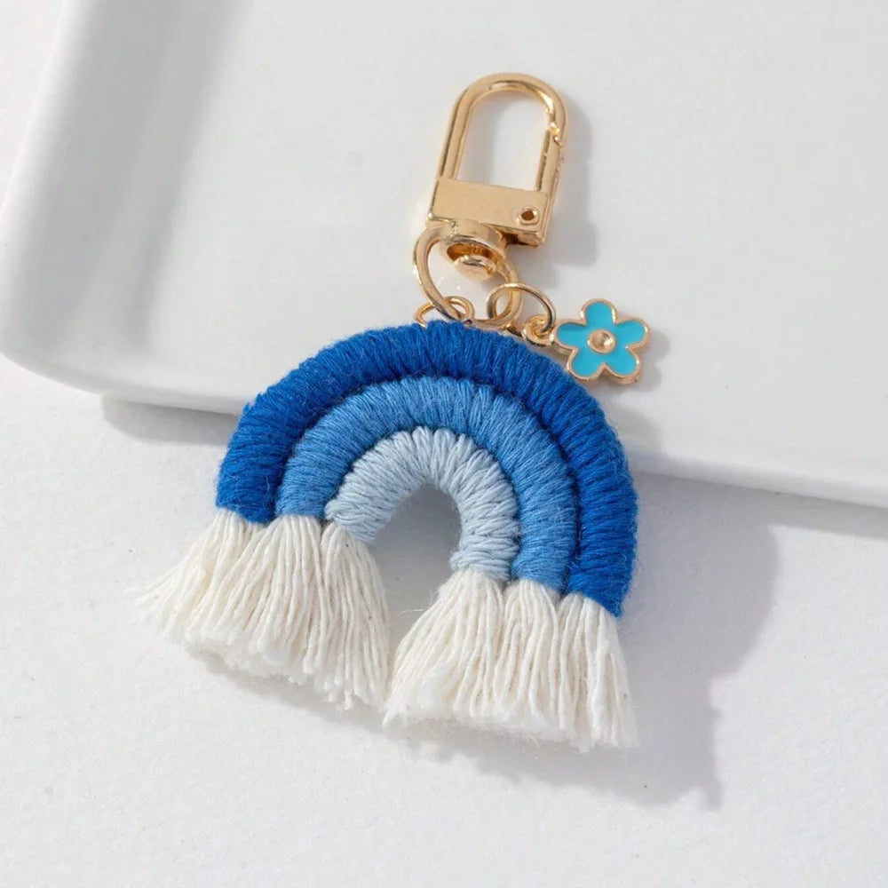 Boho Tassels Keychain Rainbow Handmade Key Chains Girls Phone Charm Bag Pendant Tassel Key Ring Weaving Rainbow Keychain