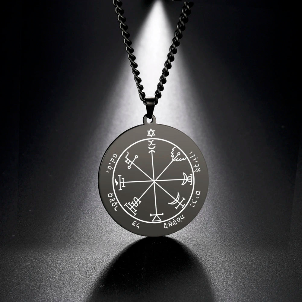 Vintage Amulet Men Necklaces Talisman Pentacle of Mercury Pendant Necklace Stainless Steel Jewelry