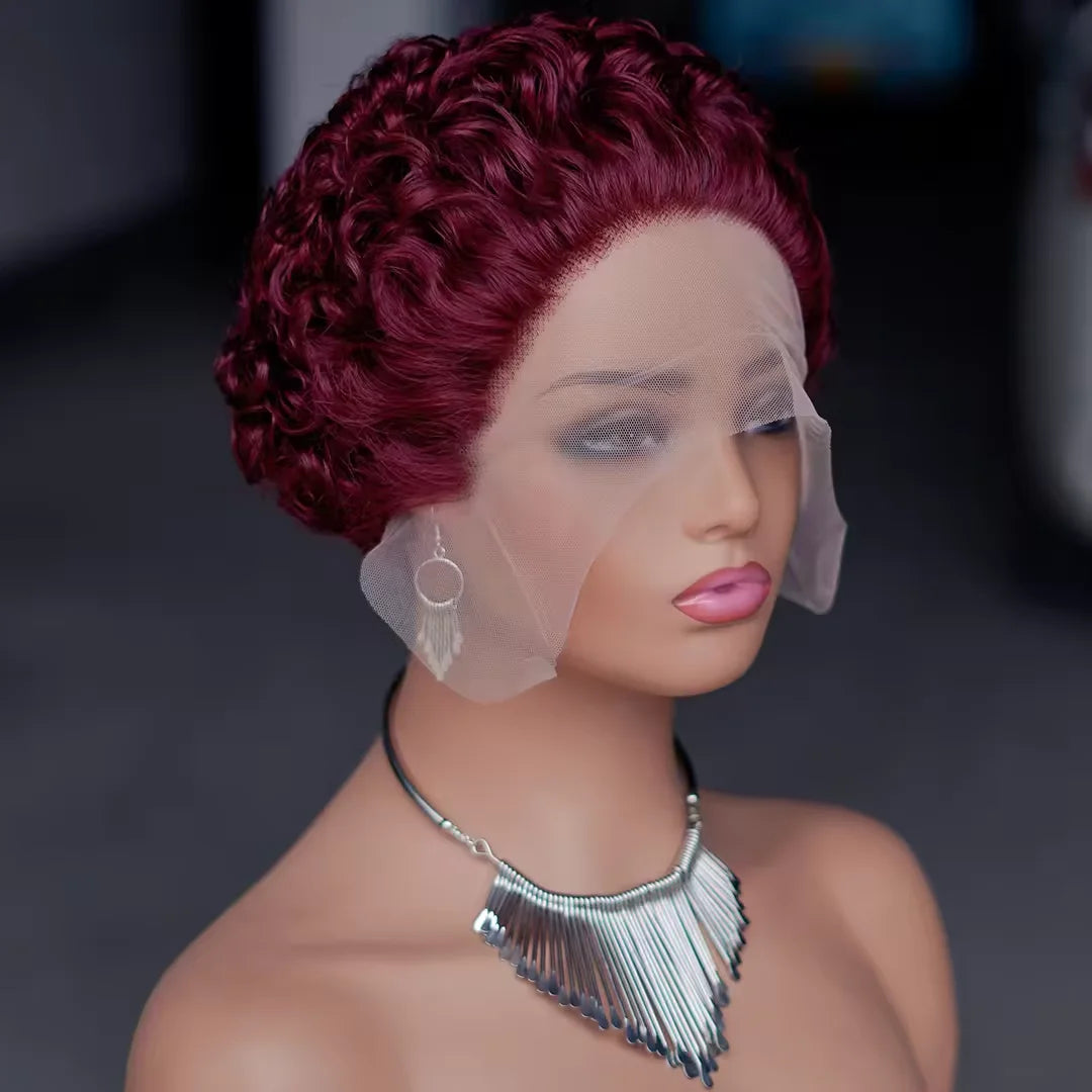 R Wholesale Afro Curly Short Pixie Cut  Lace Wigs for Black Women 13x1 Lace Front T Part Lace Pixie Cut Human Hair WigHair Wigs