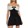 New Elegant Slim Off-Shoulder Bow Mini Dress for Women Breathable Comfortable With Contrast Color for Parties Logo Back