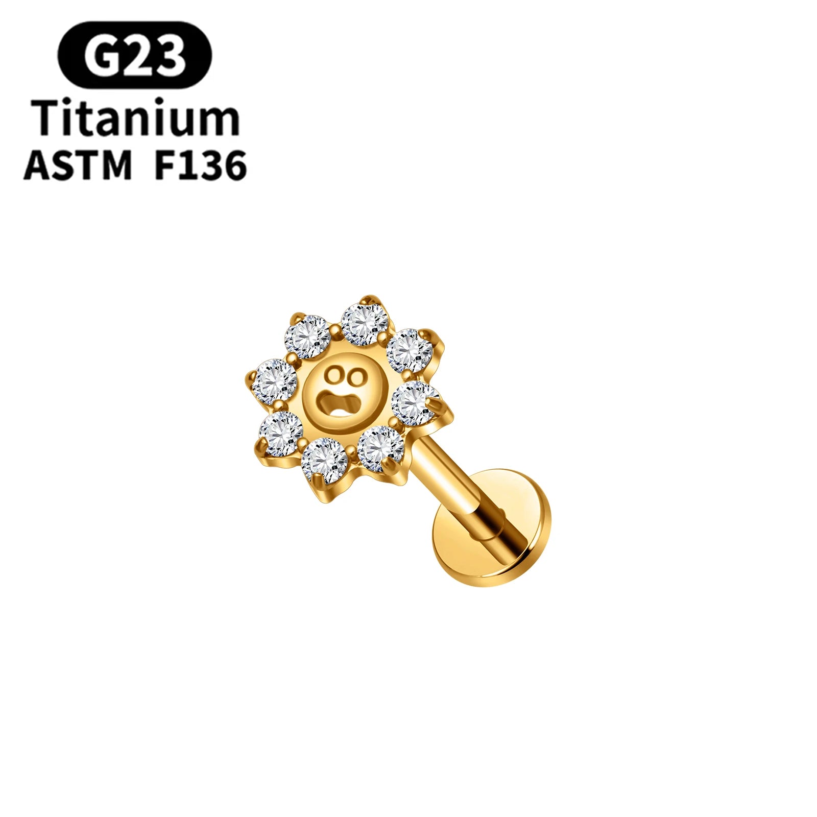 ASTM F136 Titanium Ear Piercing 16G Smile Cute Earrings CZ Screwback Studs Tragus Cartilage Helix Conch Lobe Piercing Jewelry