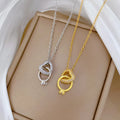 18K Gold Plated Zircon Crystal Pendant Necklace Diamond Heart Peach Heart Double Ring Charm Stainless Steel Necklace Collar
