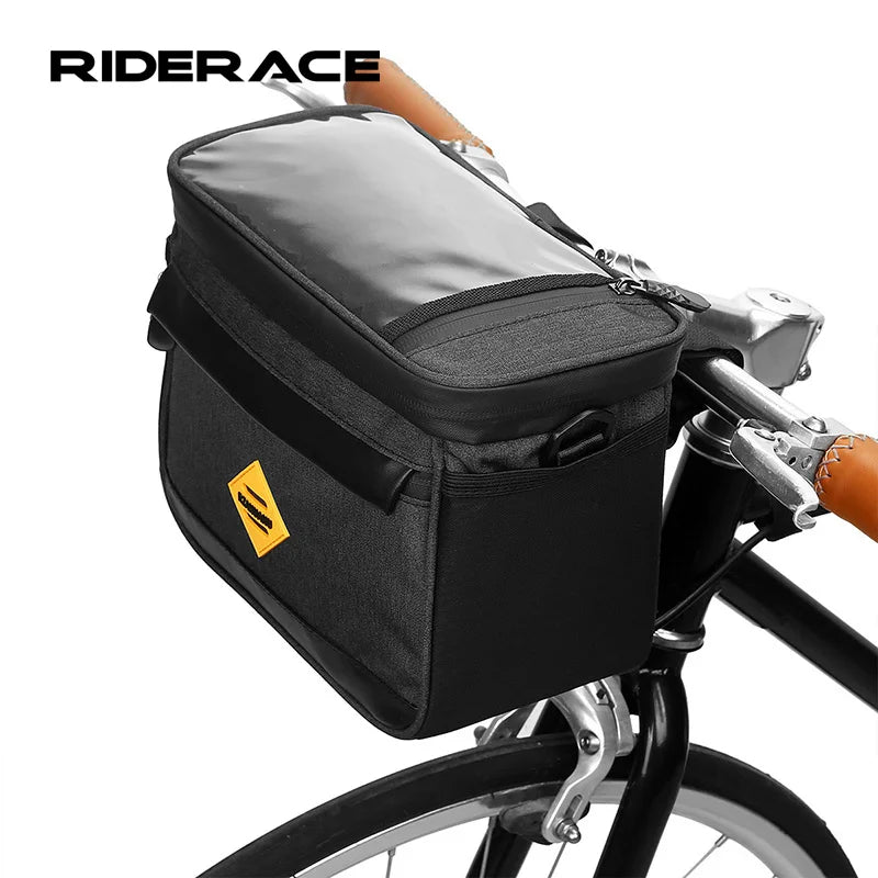 RIDERACE Mountain Bicycle Handlebar Touch Screen Bag MTB Bike Front Basket Durable Insulation Pannier Cycling Accessories