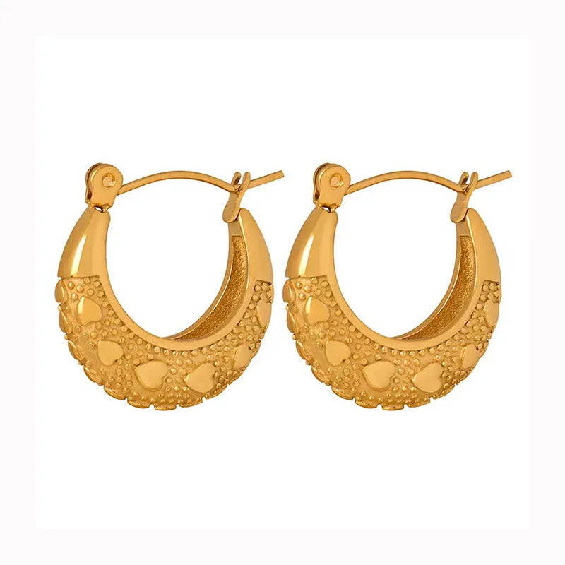 New Fashionable Retro Circular Texture Summer Stainless Steel Earrings
