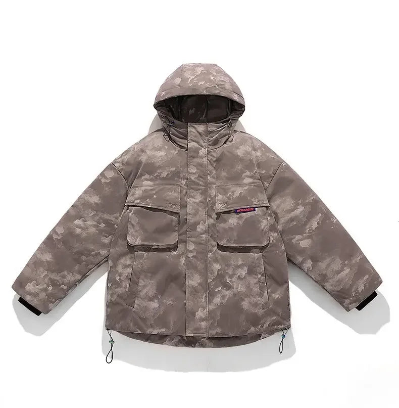 Mens Winter Puffer Jacket Printed Loose Fit Padded Jacket Puffy Jacket Coat for Man Youth
