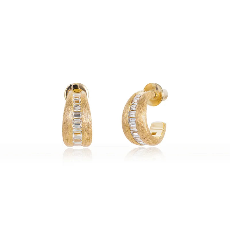 Aimgal Fine Jewelry Retro Hoop Earrings 18K Gold-Plated 925 Silver Italian Brushed Craftsmanship Luxury Wedding Gift