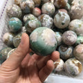 Natural Green Cherry Blossom Agate Sphere Flower Agate Sphere Quartz Crystal Ball for Healing