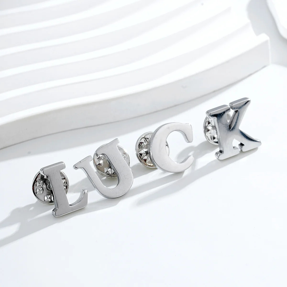 Silver Blank Alphabet Letter Initial Brooch Crafts Custom Metal Lapel Pin in Metal with Butterfly Plating Business Gift Modern