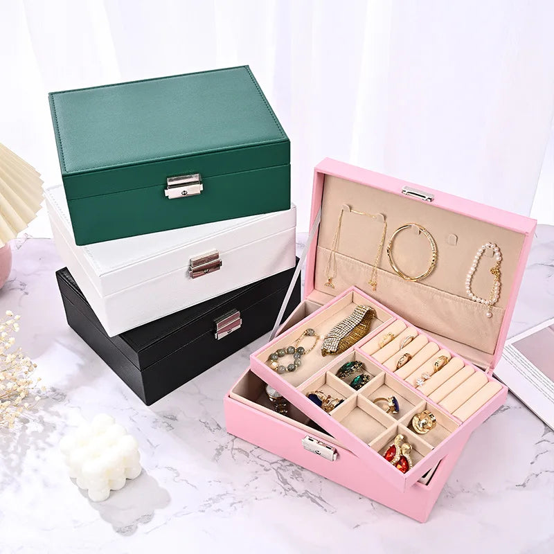 Wholesale Rectangle Double Layer Jewelry Box for Rings Earrings Necklaces Bracelets Modern Simple Style with Lock