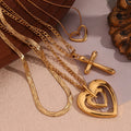 PVD Gold Plated Jewelry Heart Cross Pendant Necklace Set Stainless Steel Jewelry 2024 Trend