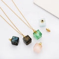 G2080 Natural Aquamarine Labradorite Cube Shape Square Chakra Healing Crystal Vial Pendant