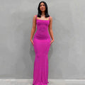 Women's Trendy Summer Bodycon Ribbed Midi Dress Spaghetti Strap Long Maxi Dress