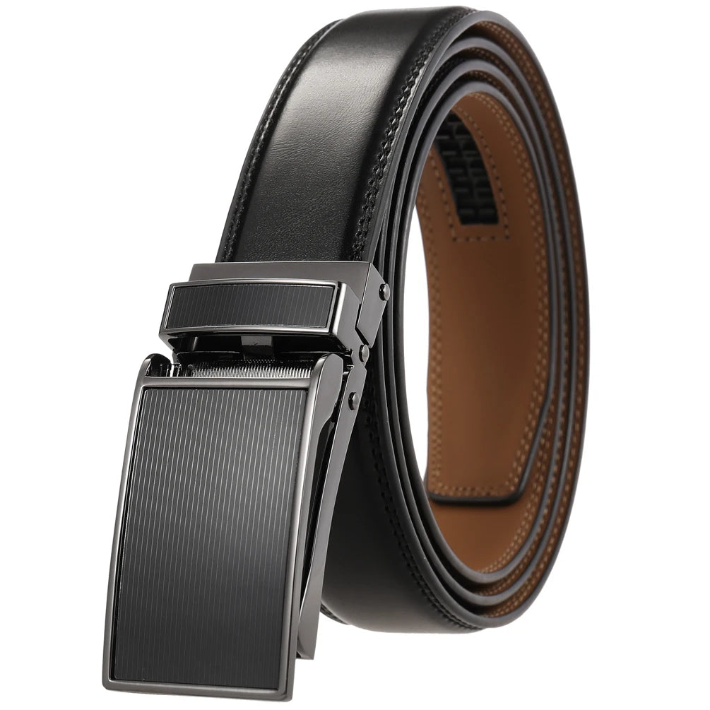 LY33-23367-1 OEM Customizable Ratchet Automatic Buckle Belt Business Casual 30mm Men's Luxurious Business Genuine Leather Belt