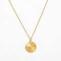 Vintage 18k Gold Plated Stainless Steel Thin Chain Sun Circle Striped Coin Pendant Necklace for Women