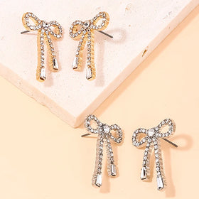 New Arrival Premium Tassel Earrings Gifts Luxury Sparkling Cubic Zircon Earrings Sweet Silver Gold Bow Earrings Gifts for Women