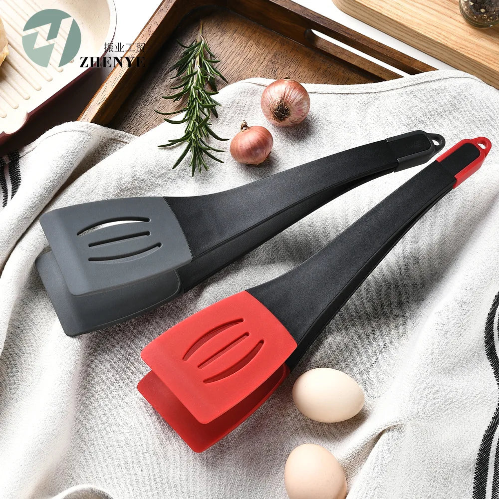 Eco-friendly Food Silicone Spatula Clip Heat-resistant Bread Steak Tongs Non-slip Non-stick Kitchen Cooking Camping Cookware