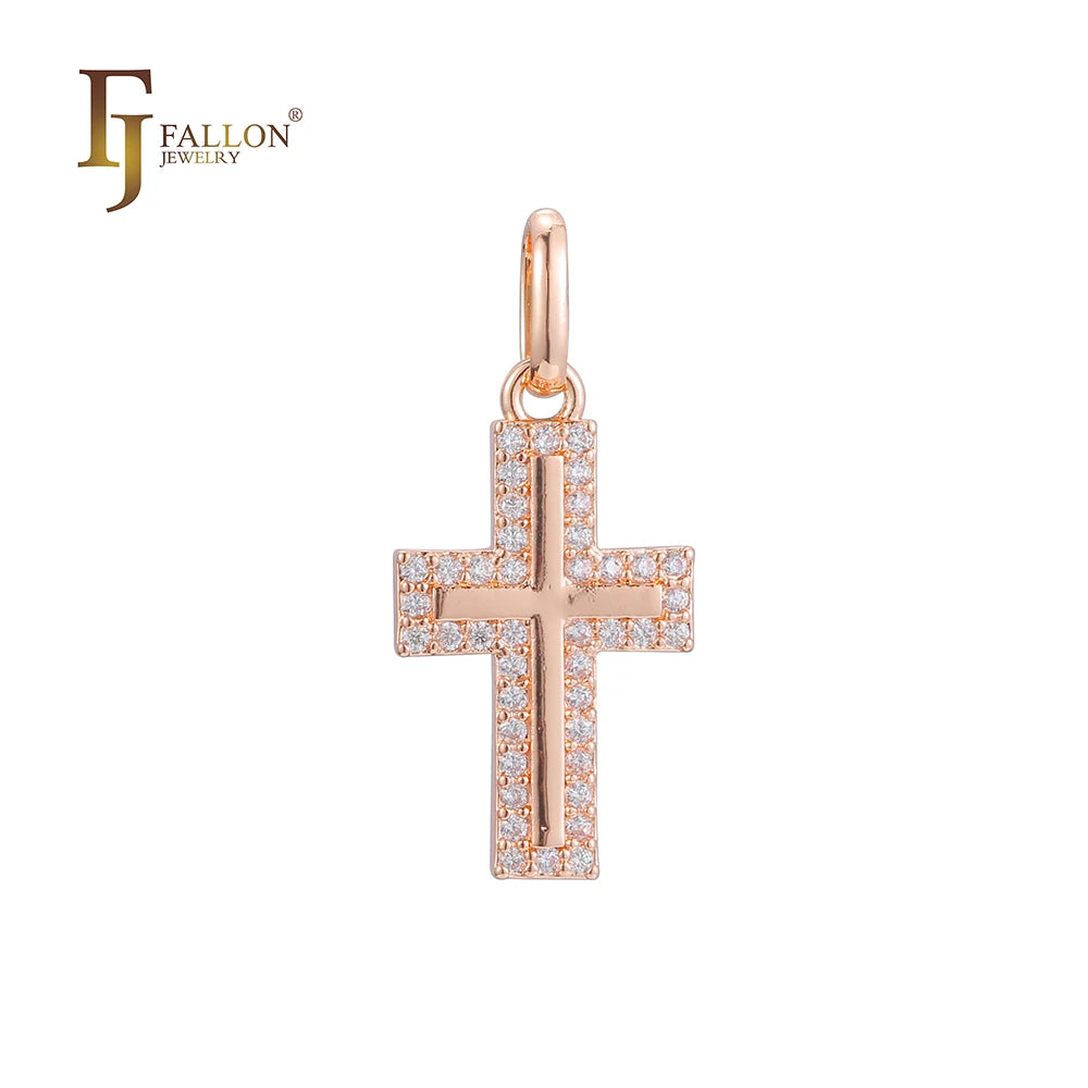 FJ Fallon Fashion Jewelry Latin Cross Pendant Plated in Rose Gold Brass Based