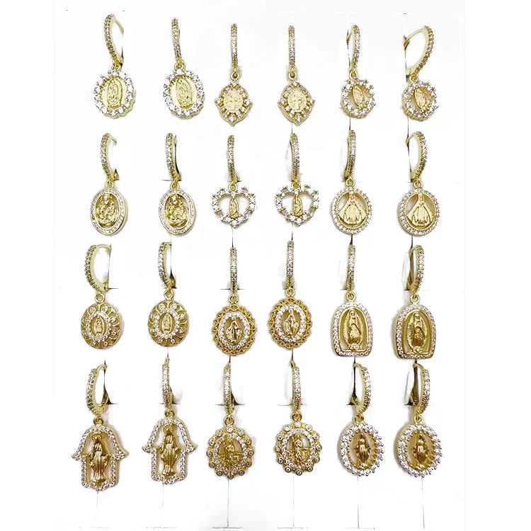EC1933 18K Gold CZ Virgen De Guadalupe Earrings Our Lady of Guadalupe Huggie Earrings Catholic Virgin Mary Religious Jewelry