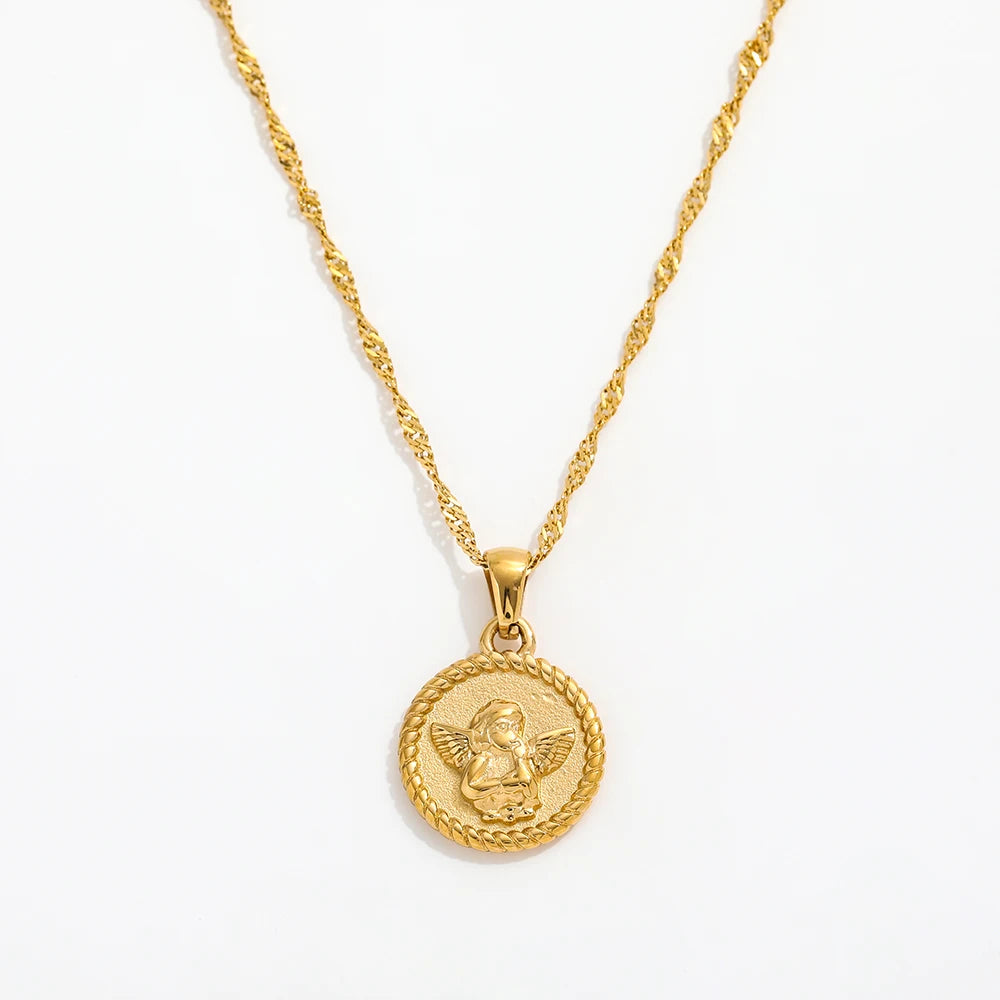 Fenny Wholesale 18K PVD Plated Tarnish Free&No Fade Fashion Designer Angel Pendant Stainless Steel Necklace for Women