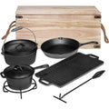 Manufacture Dutch Oven Cast Iron Outdoor Camping Cookware 7 Piece Set With Wooden Box