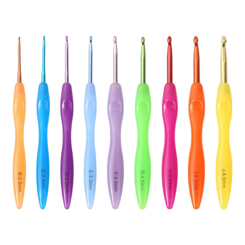 9 Pcs Popular Candy Color Rainbow ABS Plastic Handle Alumina Crochet Hook  Set for Sewing Knitting