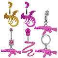 Gaby Hot Sale Pink Stainless Steel Navel Ring Belly Button Body Piercing Jewelry with Dragon Design for Children's Wedding