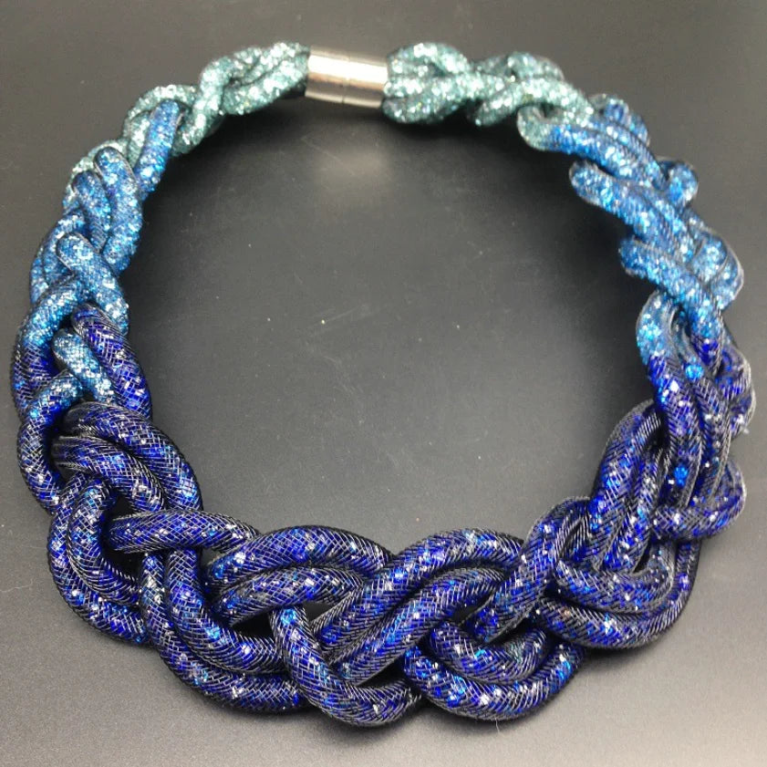 Vintage Multilayer Braided Twisting Choker Statement Clavicle Chain Fashion Crystal Necklace for Women