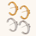Dingran Vintage Style C-Shape Crystal Rhinestone Stud Earrings Gold Plated Stainless Steel Fashionable Bijoux Acier Inoxydable